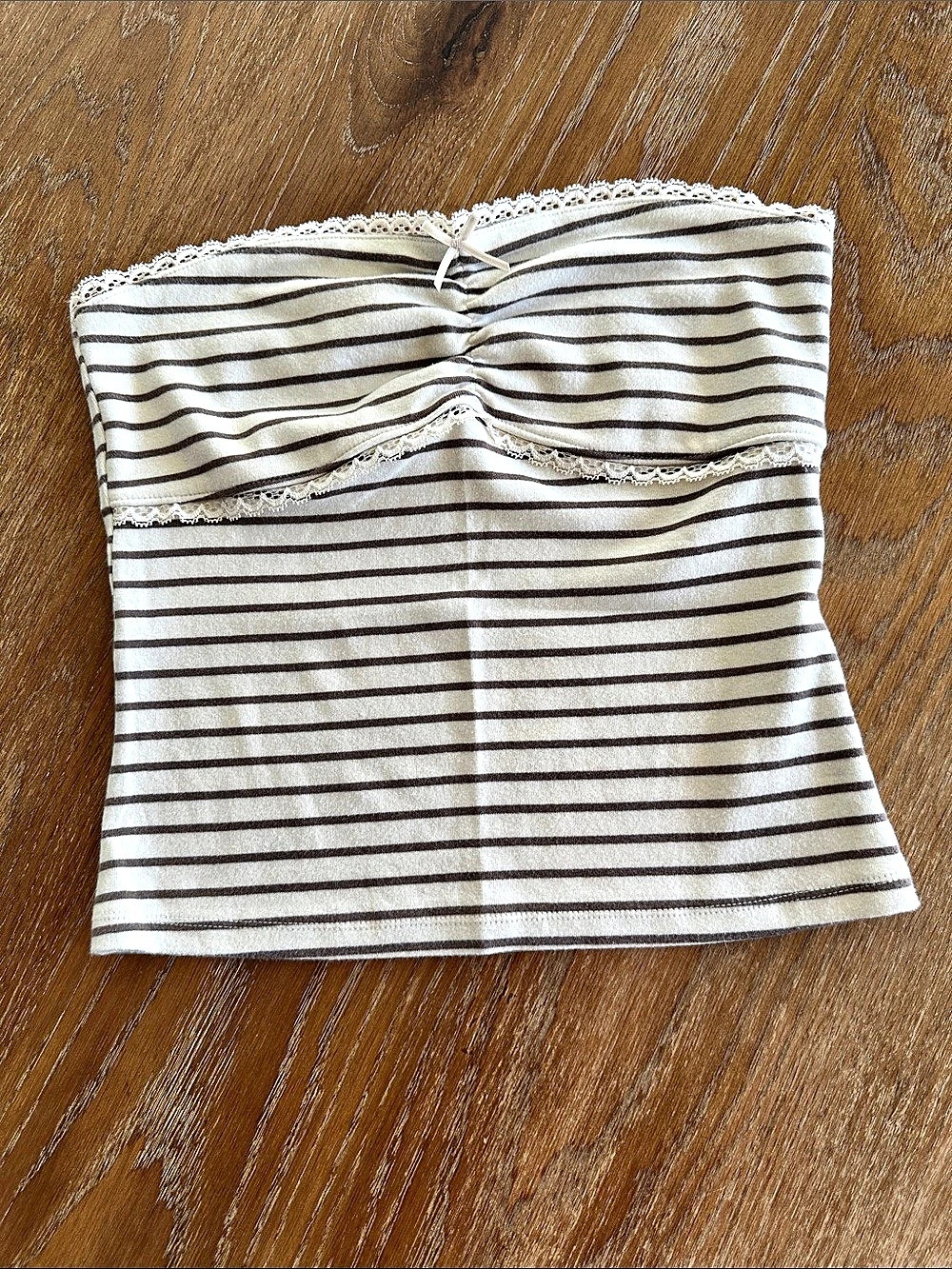 Wild Fable Lace Tube Top Striped White & Brown Medium